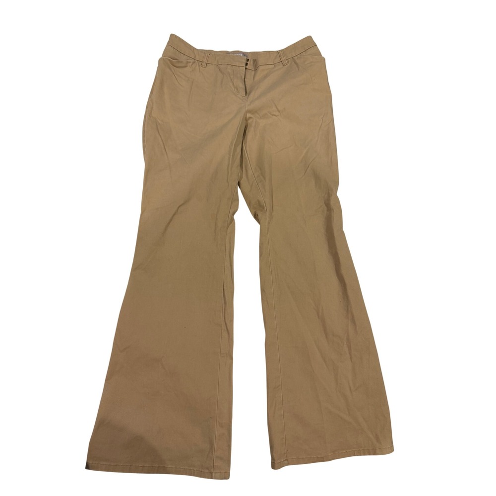 Chico's Platinum Denim Trousers Tan Khaki Wide Leg Flare Pants Size 1 Regular